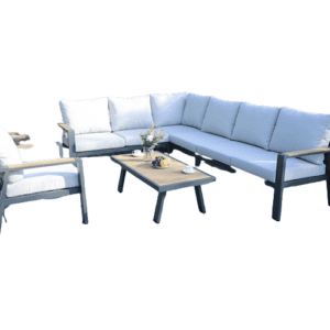 PROMO | Rotterdam 7 Seater Lounge Sofa Set Anthracite + Teak Finish 3787