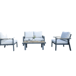 PROMO | Rotterdam Duo 4-Seater Sofa Set Anthracite Aluminium + Teak Finish 3785