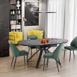 VERTIGO EXTENSION TABLE, COLOR: TOP - BLACK MARBLE, LEGS - BLACK