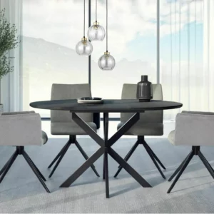 Gaston Extendable Round Dining Table Black Marble