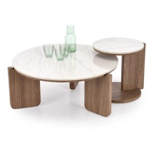 DIUNA set of 2 benches white marble / light walnut