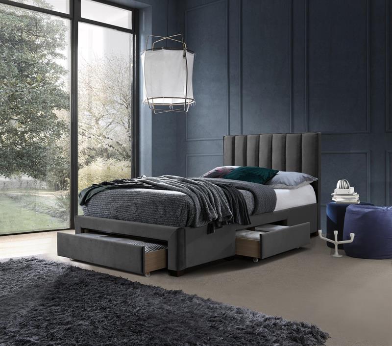 GRACE 120 bed with drawers, ash velvet